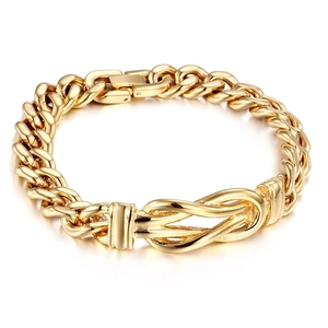 Men Hip Hop Cuban Chain Bracelet 18K Gold Plated Stainless Steel Polished Knot Design Street Trend Jewelry