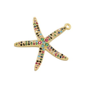 Starfish pendant in gold finish encrusted with vibrant colorful micro-pave crystals