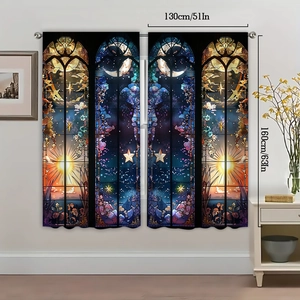 Detailed view of sun and moon curtains with dimensions 130x160cm in stained glass style