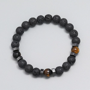 8mm lava rock and tiger eye beaded bracelet with silver square spacers for men and women