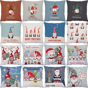 Detailed grid showing 16 festive Christmas pillow covers with Santa and gnome prints