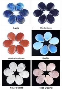 Teardrop pendant selection featuring Lapis Lazuli, Opal, Rose Quartz, and Sandstone charms