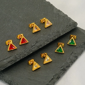 Triangle Stud Earrings 18K Gold Plated Stainless Steel Geometric Zircon Minimalist Chic Jewelry For Women
