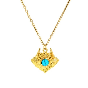 Titanium steel sunburst evil eye necklace with turquoise pendant in gold finish