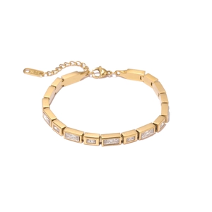Elegant gold square cubic zirconia bracelet with minimalist stainless steel link chain