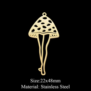 Detailed macro view of 22x48mm gold mushroom charm with legs in durable stainless steel