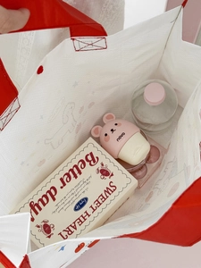 Umweltfreundliche Cartoon-Hundetasche mit rot-weißen Mustern und großem Fassungsvermögen