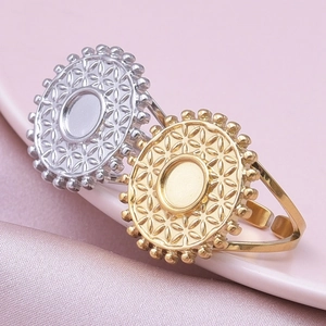 Detail of round filigree ring base in gold and silver finish for DIY jewelry making
