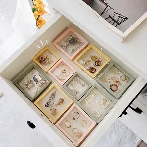 Transparent PE film jewelry storage boxes in Morandi colors for rings and necklaces