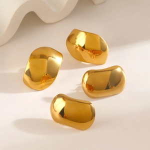 Set of four geometric gold-plated stainless steel earrings with a polished glossy finish