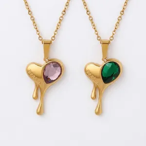 Melting Heart Pendant Necklace Stainless Steel Liquid Metal Lava Zircon Stone Dream Engraved Fashion Jewelry For Women