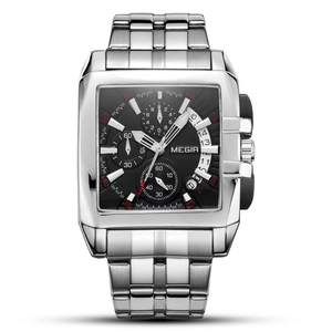 Orologio sportivo MEGIR da uomo con cassa quadrata in acciaio e quadrante cronografo