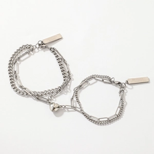 Stainless Steel Magnetic Heart Couple Bracelets Double Layer Chain Romantic Jewelry For Women Friends Lovers Gift