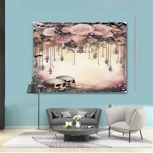 Gothic floral tapestry with skull and roses, measuring 200cm x 150cm for wall decor