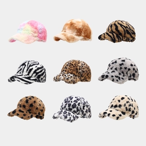 Baseball Hat Faux Fur Plush Warm Winter Outdoor Windproof Animal Print Leopard Zebra Tie Dye For Women