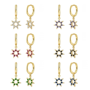 Star Pendant Hoop Earrings With 925 Sterling Silver Earring Post Copper Zircon Sunburst Dangle For Women Elegant Fashion