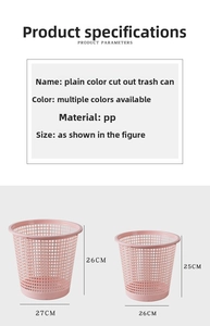 Size comparison detail of large pink hollow plastic waste bin for home and office