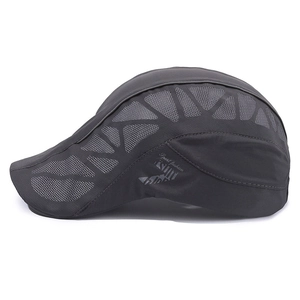 Breathable mesh beret for men featuring a side 'Sport fashion' print in dark grey