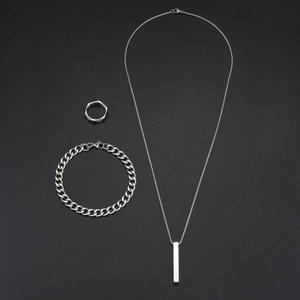Ensemble bijoux géométriques minimalistes 3 pièces avec bague, gourmette et collier argentés