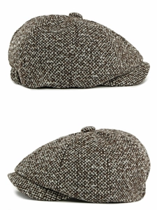Détails de la texture du tissu en tweed et des coutures latérales de la casquette gavroche