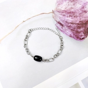 Bracelet À Maillons En Acier Inoxydable À La Mode Avec Perle D'Agate Ovale Chaîne Géométrique Réglable Pour Hommes Femmes