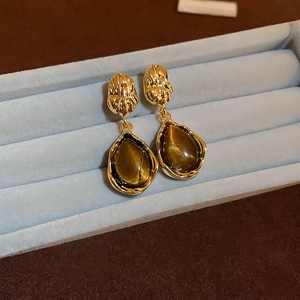 Orecchini Pendenti Goccia D'acqua Occhio Di Tigre Vintage Con Perno In Argento Sterling 925 Placcati Oro Per Donna Stile Maillard