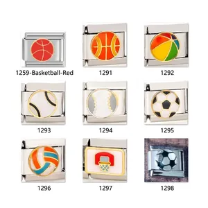 Sports Italian Charm Links Stainless Steel Modular Bracelet Basketball Soccer Volleyball Enamel Jewelry For Sports Fans