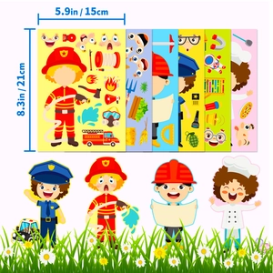 6 pack of career themed DIY dress-up stickers for kids puzzle games 15x21cm