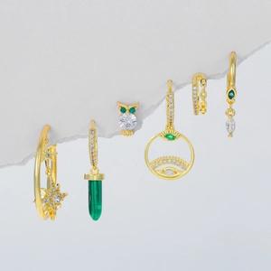 Bohemian Star Owl Evil Eye Earrings Copper Cubic Zirconia Green Stone With 925 Sterling Silver Earring Post Jewelry