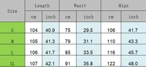 Size chart for women's cargo jeans with detailed length, waist, and hip measurements