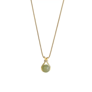 Golden titanium steel necklace with jade pouch pendant on a white background