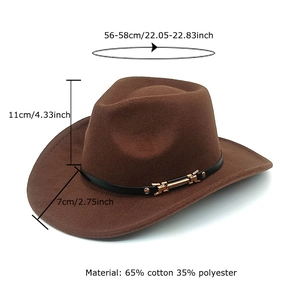 Classic dark brown western cowboy hat with leather band for women, size 56-58cm