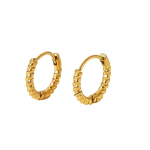 Luxurious 18k gold plated stainless steel twisted hoop earrings with sparkling diamonds