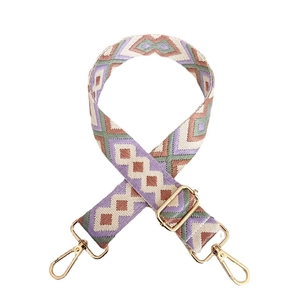 Adjustable bohemian geometric diamond canvas strap with gold hooks for crossbody bags