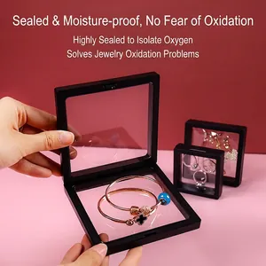 Square PE film jewelry display box for rings and bracelets with anti-tarnish black frame