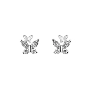 Minimalist silver butterfly stud earrings with sparkling cubic zirconia stones