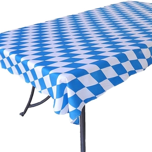 Blue and white checkered tablecloth for Oktoberfest party supplies and birthday table setup
