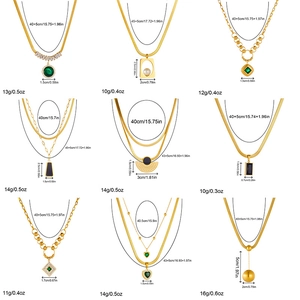 Gold plated stainless steel necklaces set with geometric hearts and layered chains