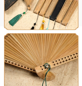 Macro detail of natural bamboo silk fan structure and colorful decorative tassels
