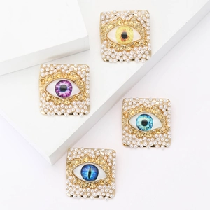 Square Evil Eye Brooch Pin Alloy Gold Plated Faux Artificial Pearl Geometric Jewelry For Clothing Accessories Unisex Fashion