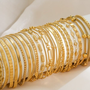 Minimalist Gold Plated Stainless Steel Chain Bracelet Anklet Adjustable Snake Rope Cuban Link Fashion Jewelry For Women
