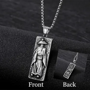 Collier Pendentif Homme Acier Titane Gothique Faucheuse Crâne Croix Épéiste Mantra Religieux Punk Rétro Bijoux
