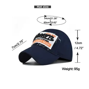 Detaillierte Größentabelle für Vintage-Baseballcap mit 54-60 cm Kopfumfang im Detail