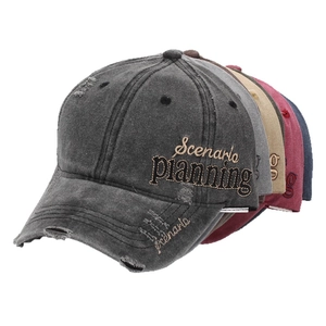Distressed washed cotton baseball caps with side embroidery in five vintage colors
