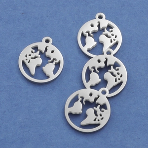 Polished silver stainless steel world map pendants for DIY jewelry making