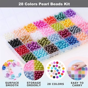 DIY pearl beads kit with 28 colors in storage box for jewelry and necklace making