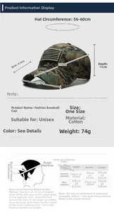 Size chart showing baseball cap dimensions 56-60cm and head circumference measurement guide