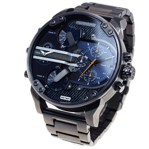 DZ7331 men's oversized black stainless steel quartz watch with four independent time zones