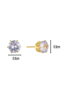 Gros plan de boucles d'oreilles couronne dorées 18K avec zircones rondes de 0,9 cm
