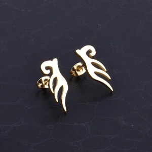 Stainless Steel Angel Wings Stud Earrings Hollow Flame Totem Symmetric Gothic Punk Jewelry For Men Women